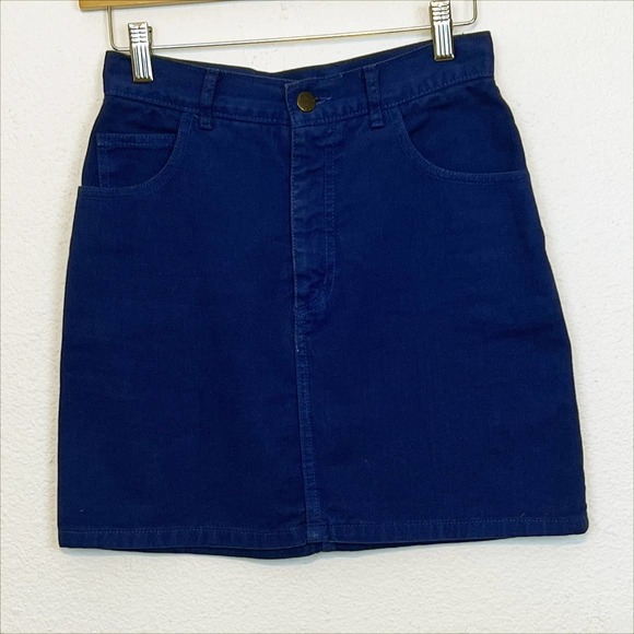Vintage 80s Georges Marciano for Guess High Rise Denim Mini Skirt Blue Purple 28 - Picture 1 of 12